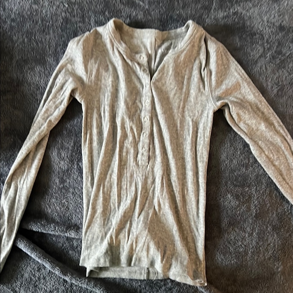 Gray Long Sleeve Henley Shirt
